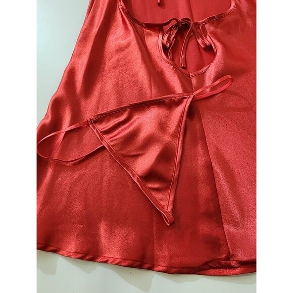 Red Satin Slip Nightie and thong - Picture 4 of 5
